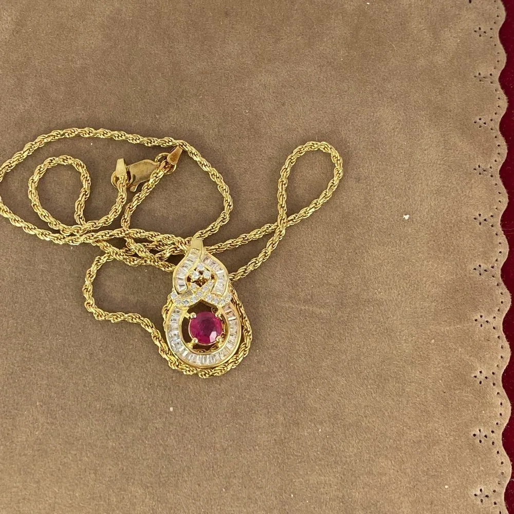 Red Ruby Necklace 2.55ctw Ruby & White Sapphire Pendant Necklace - Picture 3 of 5